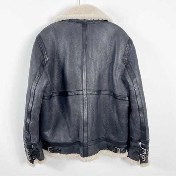 Hugo Boss Lambskin Leather Shearling Buckle Strap Coat Size Large NWT Dark Grey - Picture 7 of 13